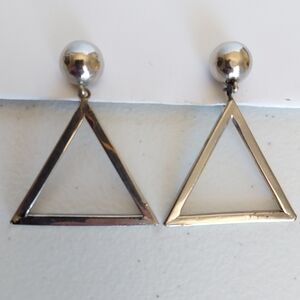 SOLD Vtg Silver Toned MCM Dangle Large Triangle Clip On Earrings